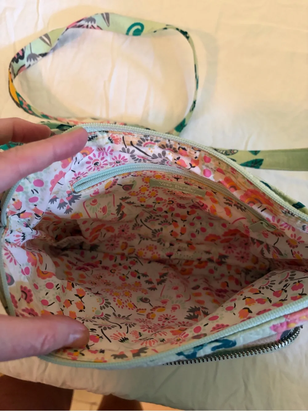 Vera Bradley Mint Floral Quilted Crossbody with Pink & Teal Accents